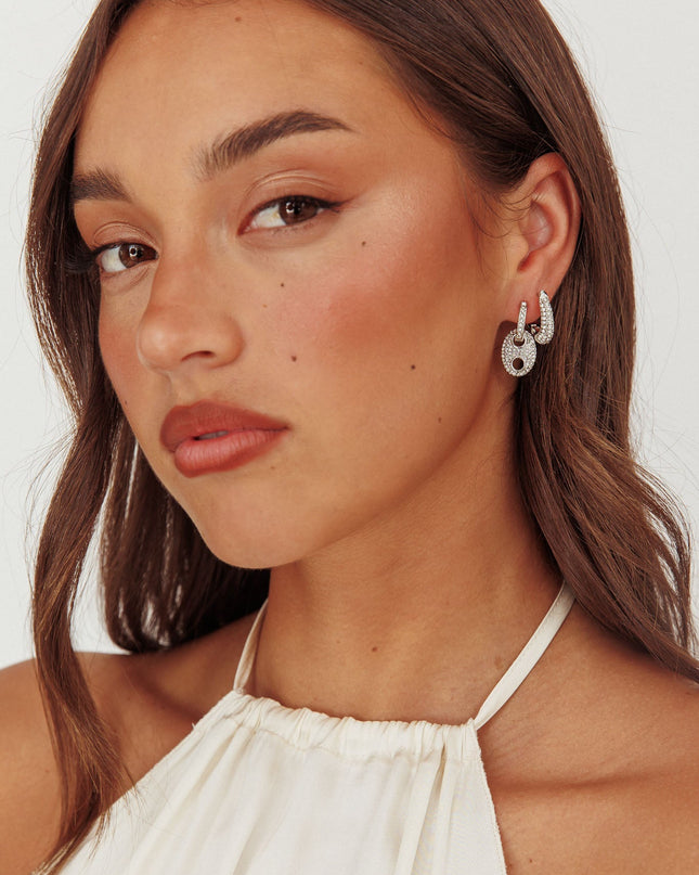 Earrings Set Silver Diamante