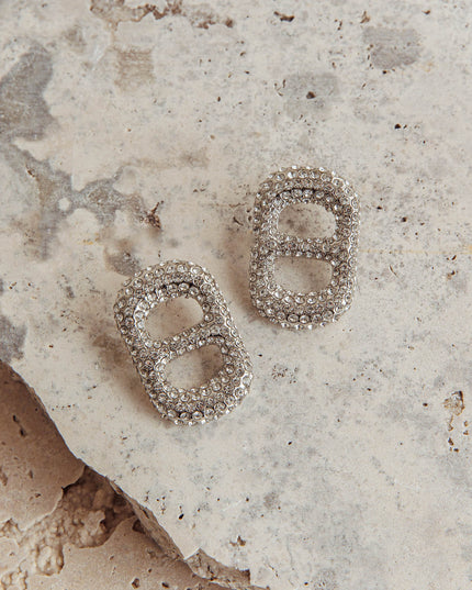 Tab Earrings Silver Diamante