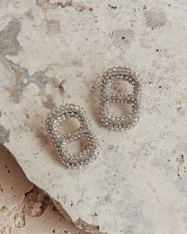 Tab Earrings Silver Diamante