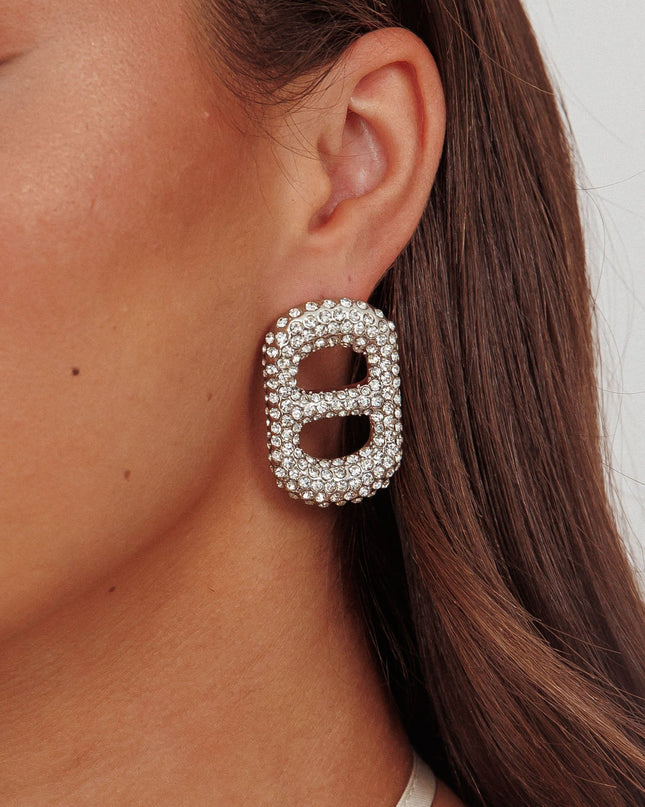 Tab Earrings Silver Diamante