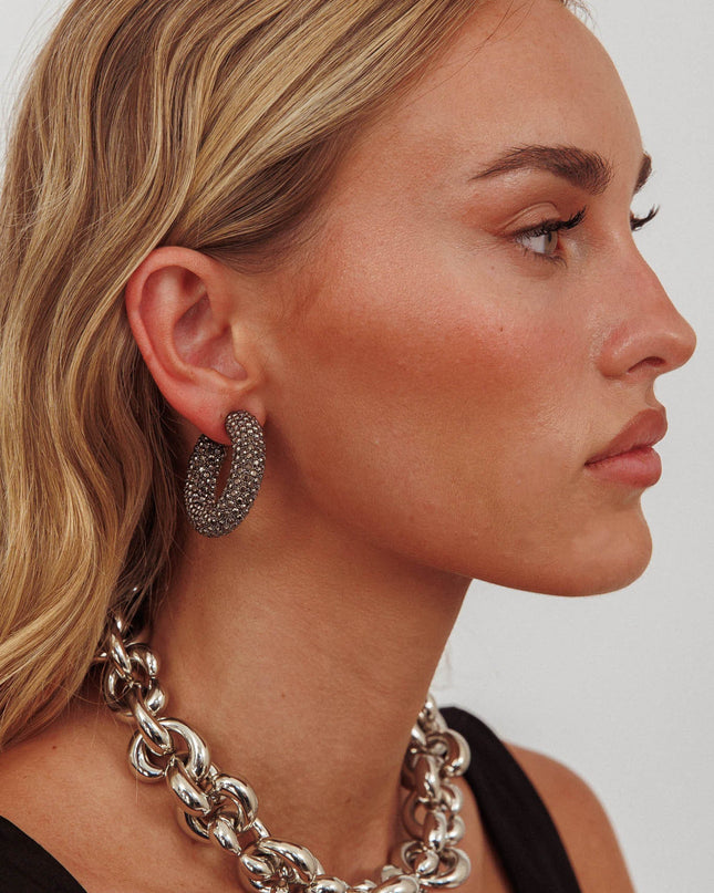 Hoop Earrings Black Diamante