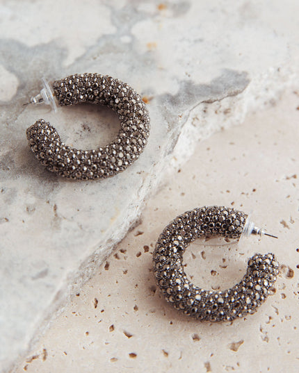 Hoop Earrings Black Diamante