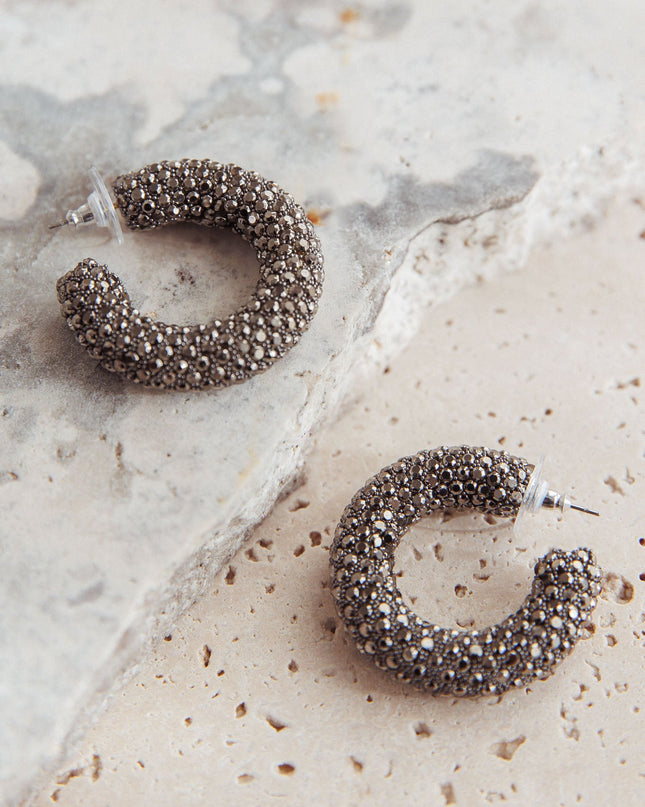 Hoop Earrings Black Diamante