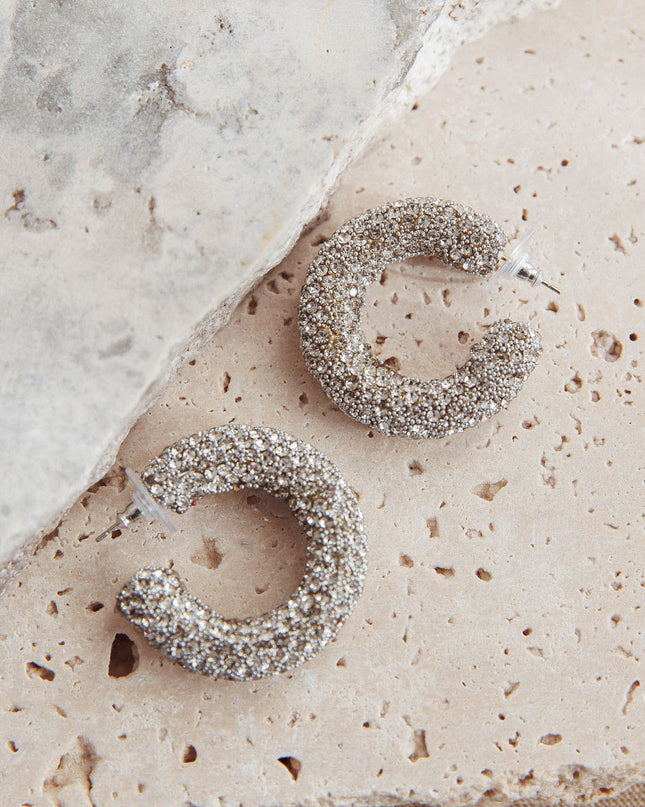 Hoop Earrings Silver Diamante