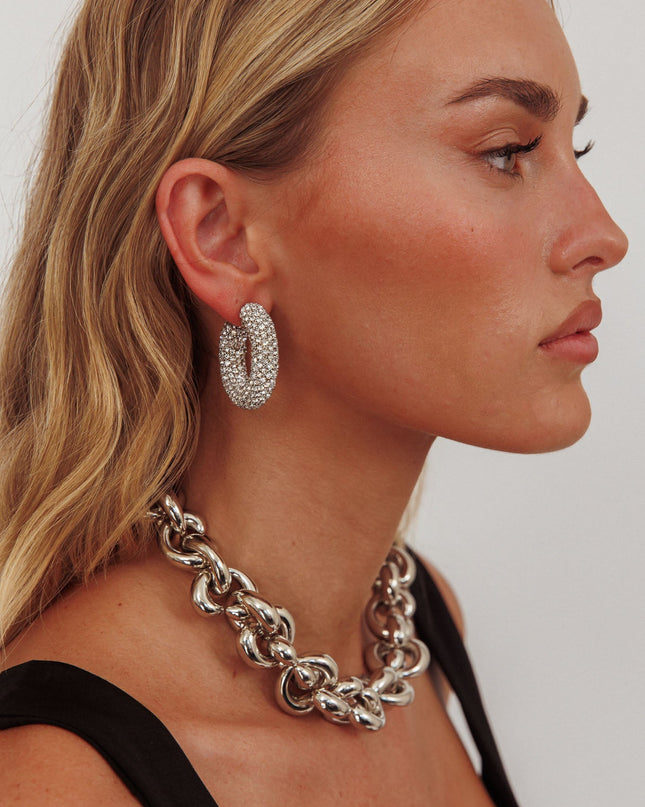 Hoop Earrings Silver Diamante
