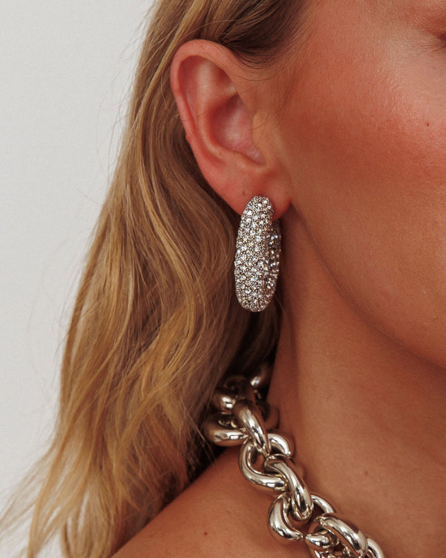 Hoop Earrings Silver Diamante