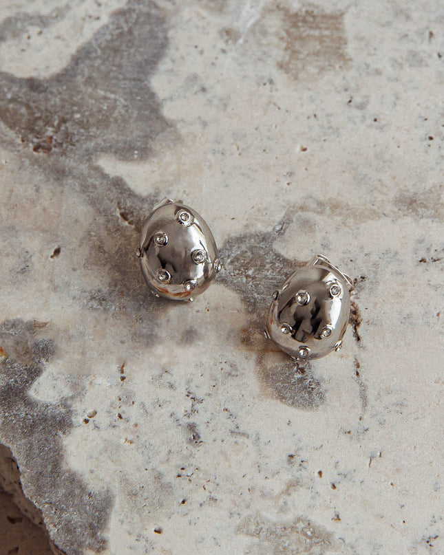 Dark Silver Diamante Pebble Earrings