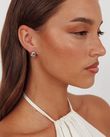 Dark Silver Diamante Pebble Earrings