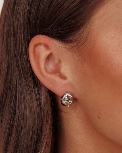 Dark Silver Diamante Pebble Earrings
