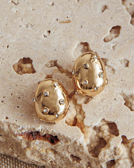 Gold Diamante Pebble Earrings