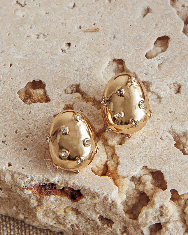 Gold Diamante Pebble Earrings