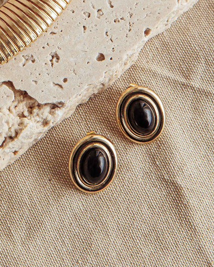Black Oval Earrings Gold