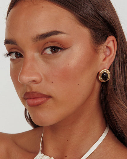 Black Oval Earrings Gold
