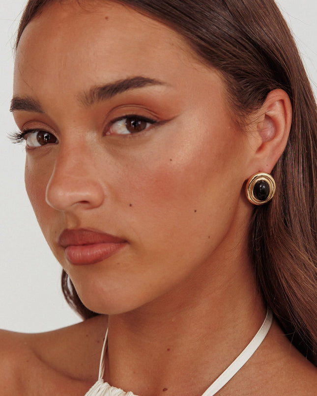 Black Oval Earrings Gold