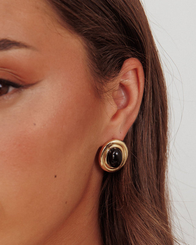 Black Oval Earrings Gold