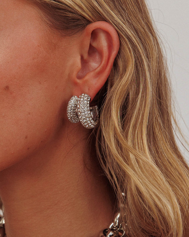 Double Hoop Studs Silver Diamante