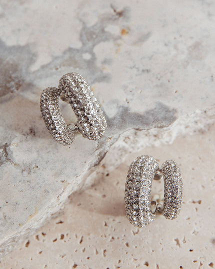 Double Hoop Studs Silver Diamante