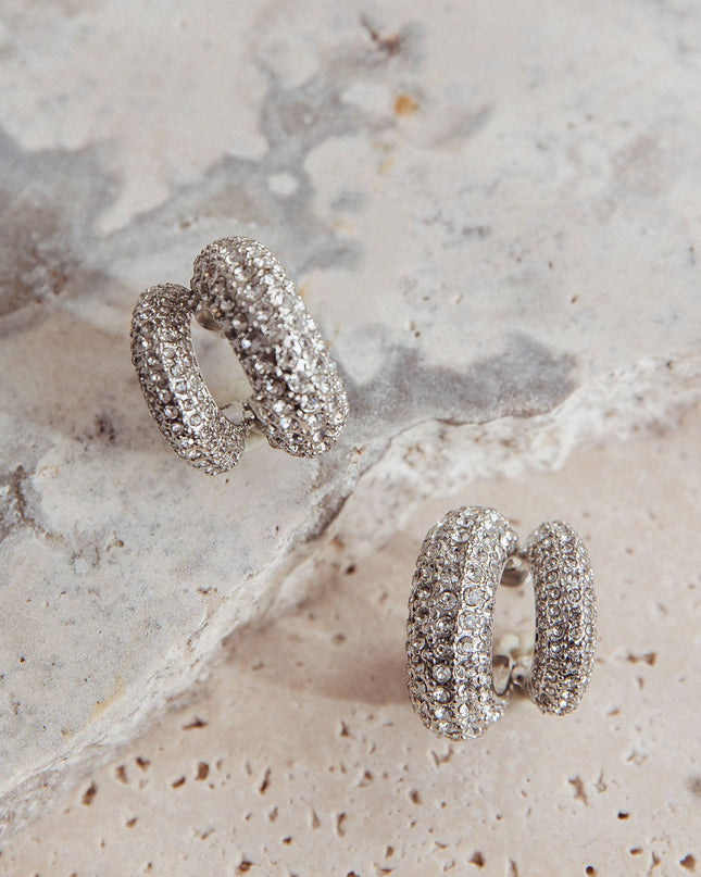 Double Hoop Studs Silver Diamante