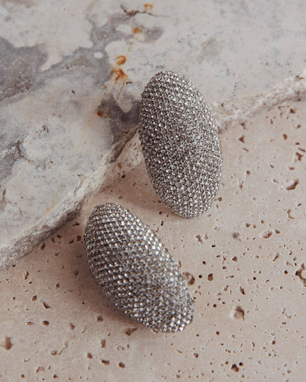 Cabochon Earrings Silver Diamante