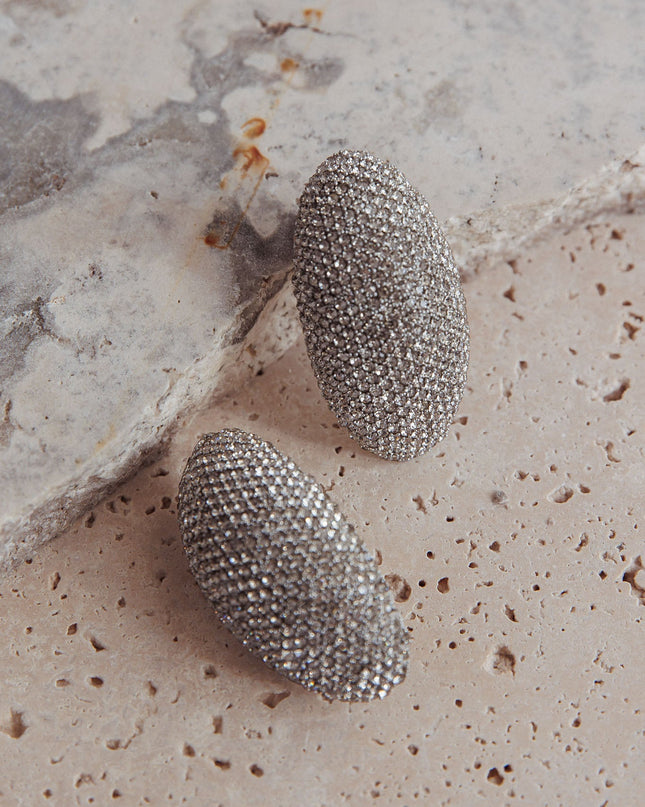 Cabochon Earrings Silver Diamante