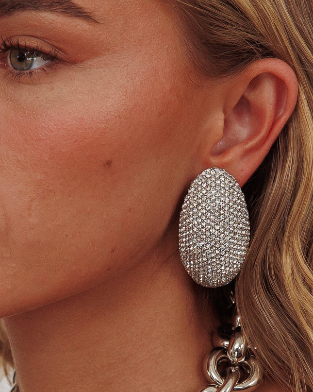 Cabochon Earrings Silver Diamante