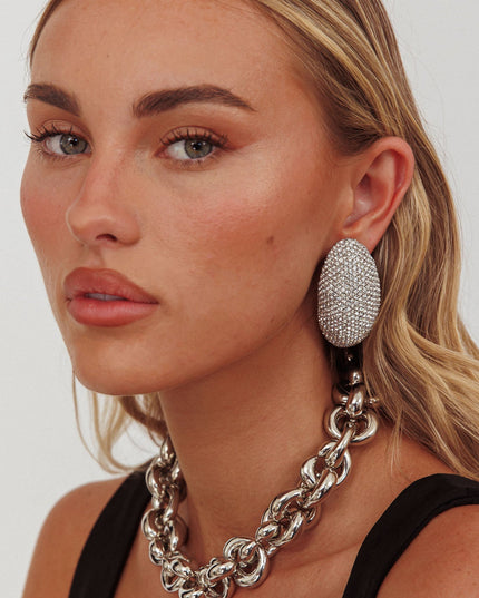 Cabochon Earrings Silver Diamante