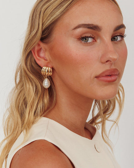 Gold/Pearl Pearl Drop Stud Earrings