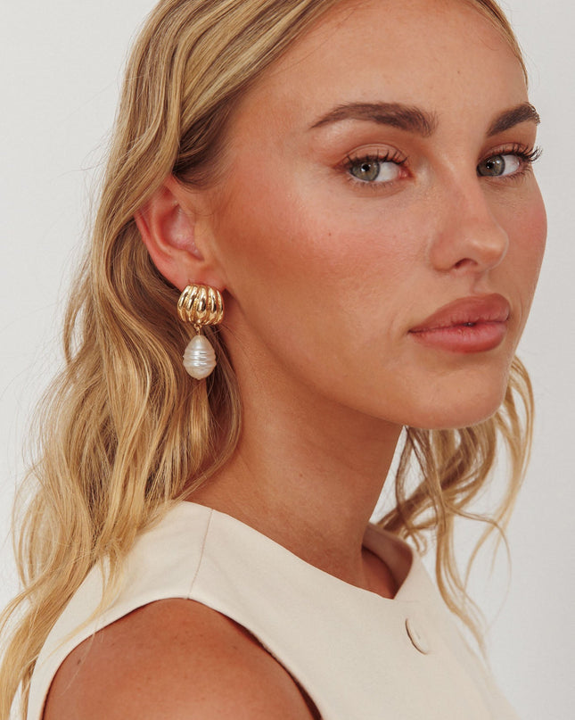 Gold/Pearl Pearl Drop Stud Earrings