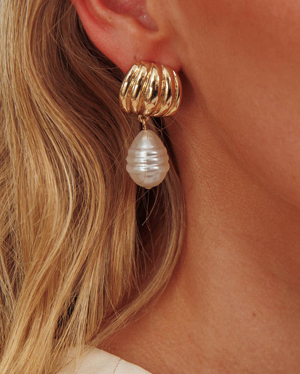 Gold/Pearl Pearl Drop Stud Earrings