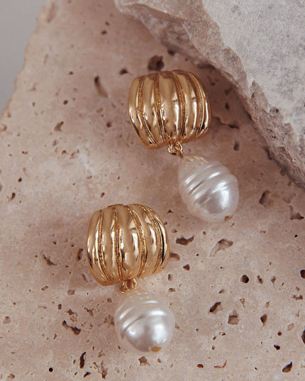 Gold/Pearl Pearl Drop Stud Earrings
