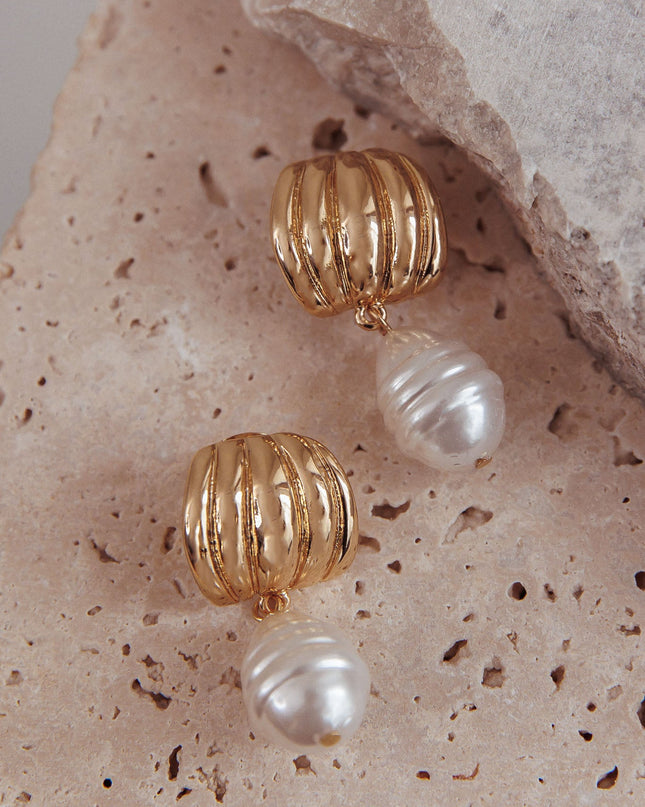 Gold/Pearl Pearl Drop Stud Earrings