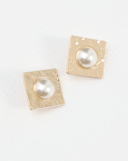 Gold/Pearl Square Hammered Earrings