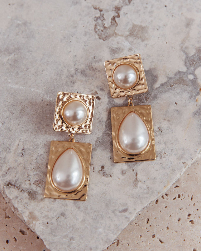Gold/Pearl Hammered Drop Earrings