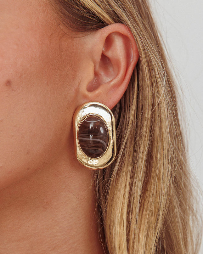 Gold/Chocolate Squoval Cabochon Earrings