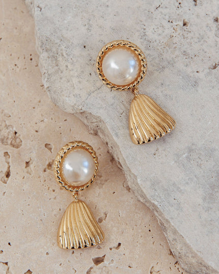 Gold/Pearl Tassel Pearl Earrings