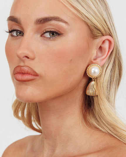 Gold/Pearl Tassel Pearl Earrings