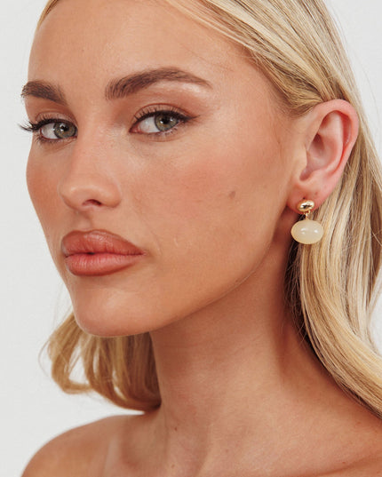Oval Cabochon Earrings Gold/Ivory Tort