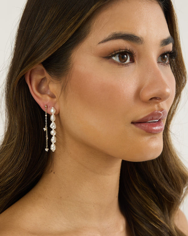 Gold/Pearl Asymmetric Chain & Pearl Earrings