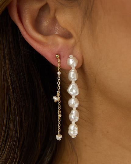 Gold/Pearl Asymmetric Chain & Pearl Earrings
