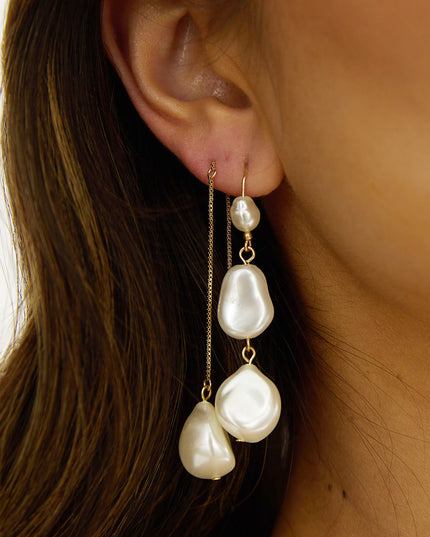 Gold/Pearl Faux Pearl Droplet Earrings