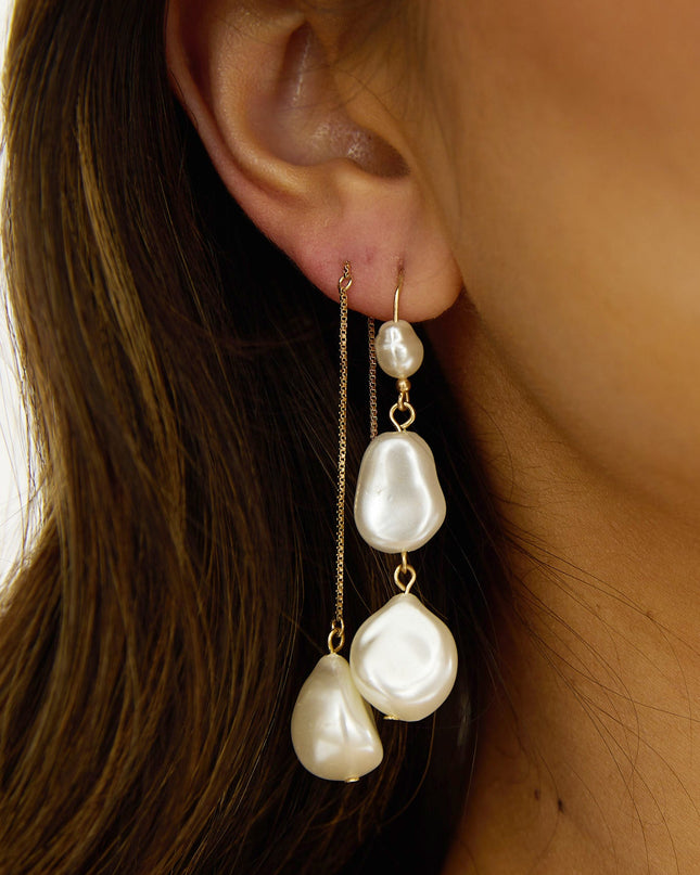 Gold/Pearl Faux Pearl Droplet Earrings