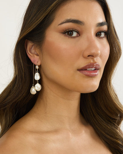 Gold/Pearl Faux Pearl Droplet Earrings