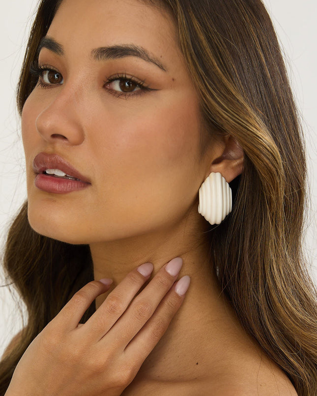 Ivory Ridged Geometric Earrings