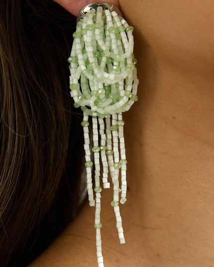 Mint Layered Tassel Bead Earrings
