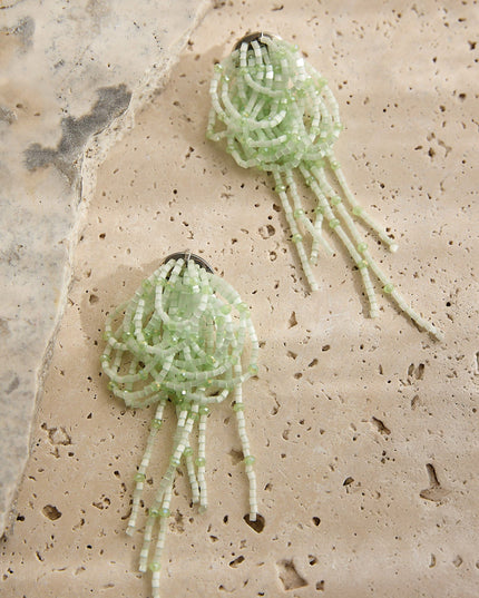 Mint Layered Tassel Bead Earrings