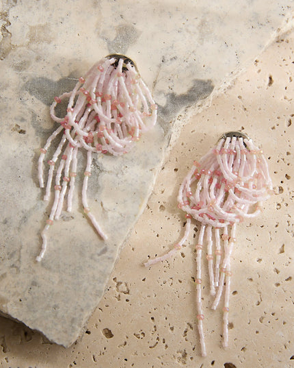 Soft Pink Layered Tassel Bead Earrings