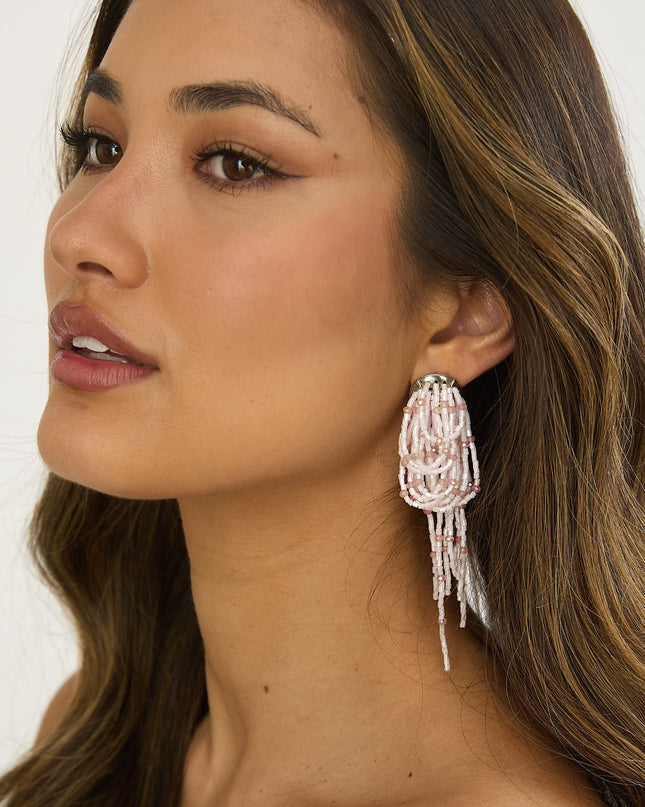 Soft Pink Layered Tassel Bead Earrings