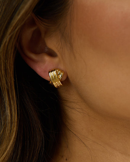 Gold Ridged Criss-Cross Earrings