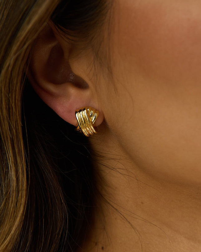 Gold Ridged Criss-Cross Earrings