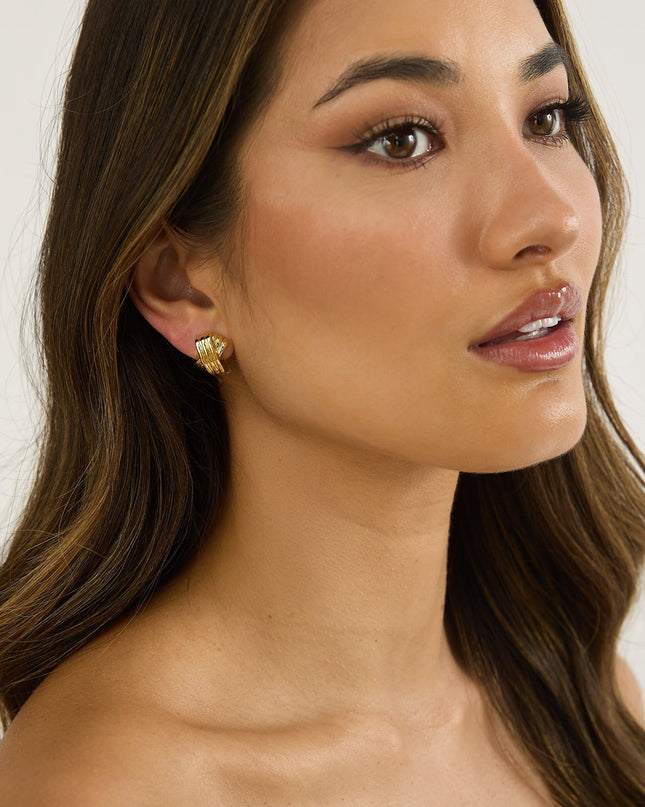 Gold Ridged Criss-Cross Earrings